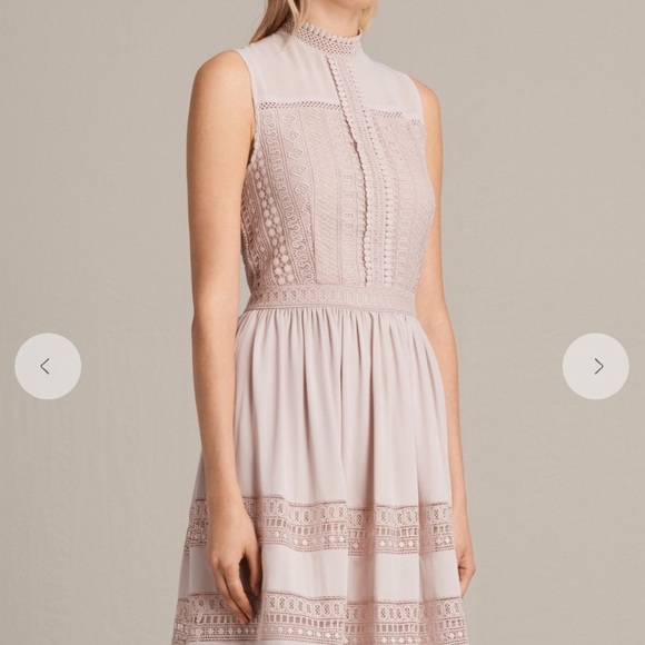 All Saints Rowy Lace Blush Pink Dress - Picture 2 of 10